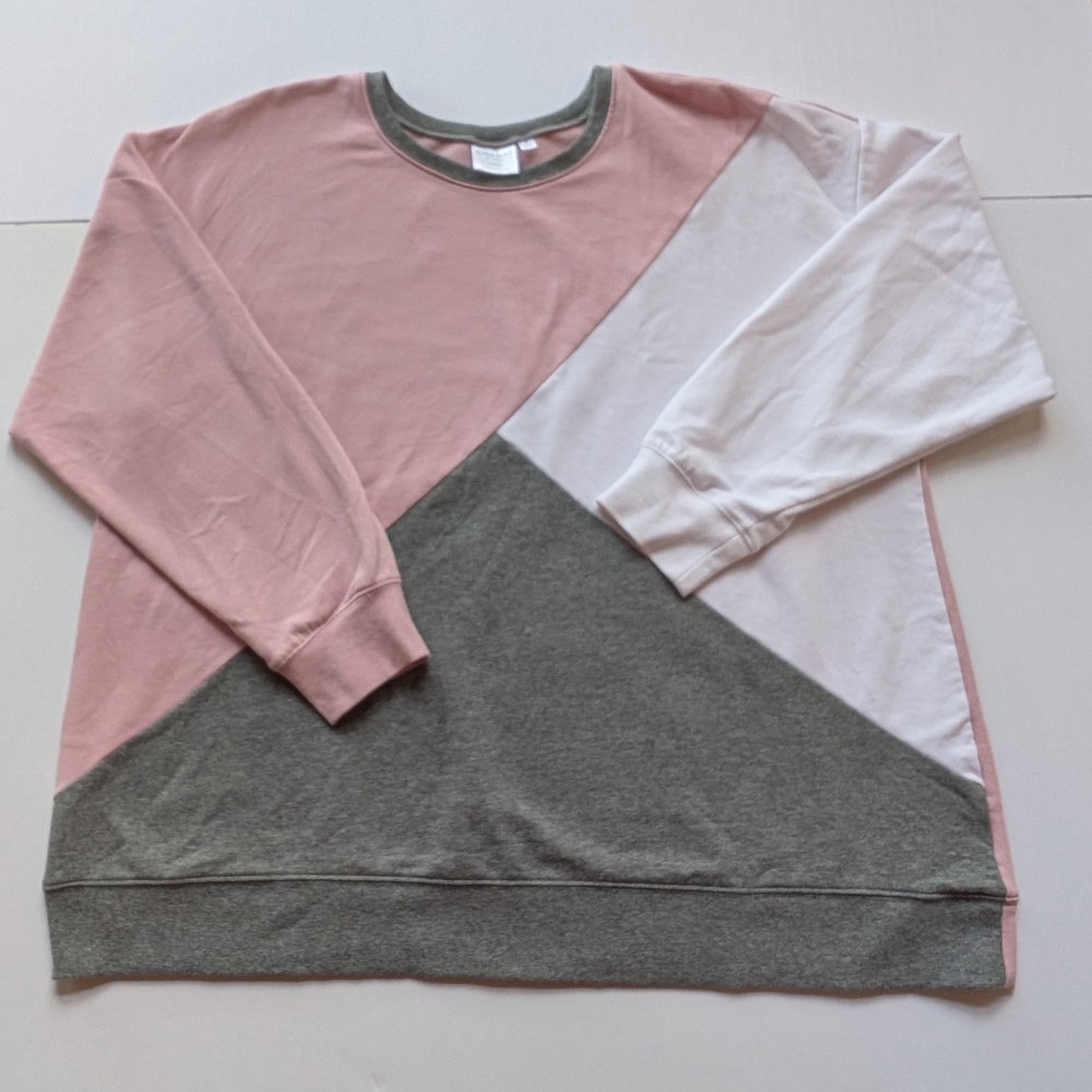 Torrid Supersoft Pink, White, and Gray Colorblock Long Sleeve Sweatshirt